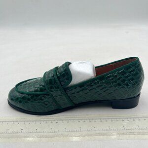 Emerald Green Embossed Almond Toe Slip On Moccasins Low Heel Comfy Formal Shoes
